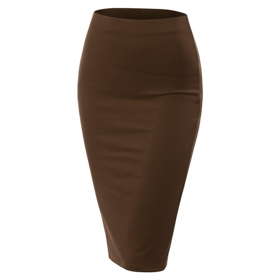 Doublju Women's Stretchy Midi Pencil Skirts (Plus Size Available)