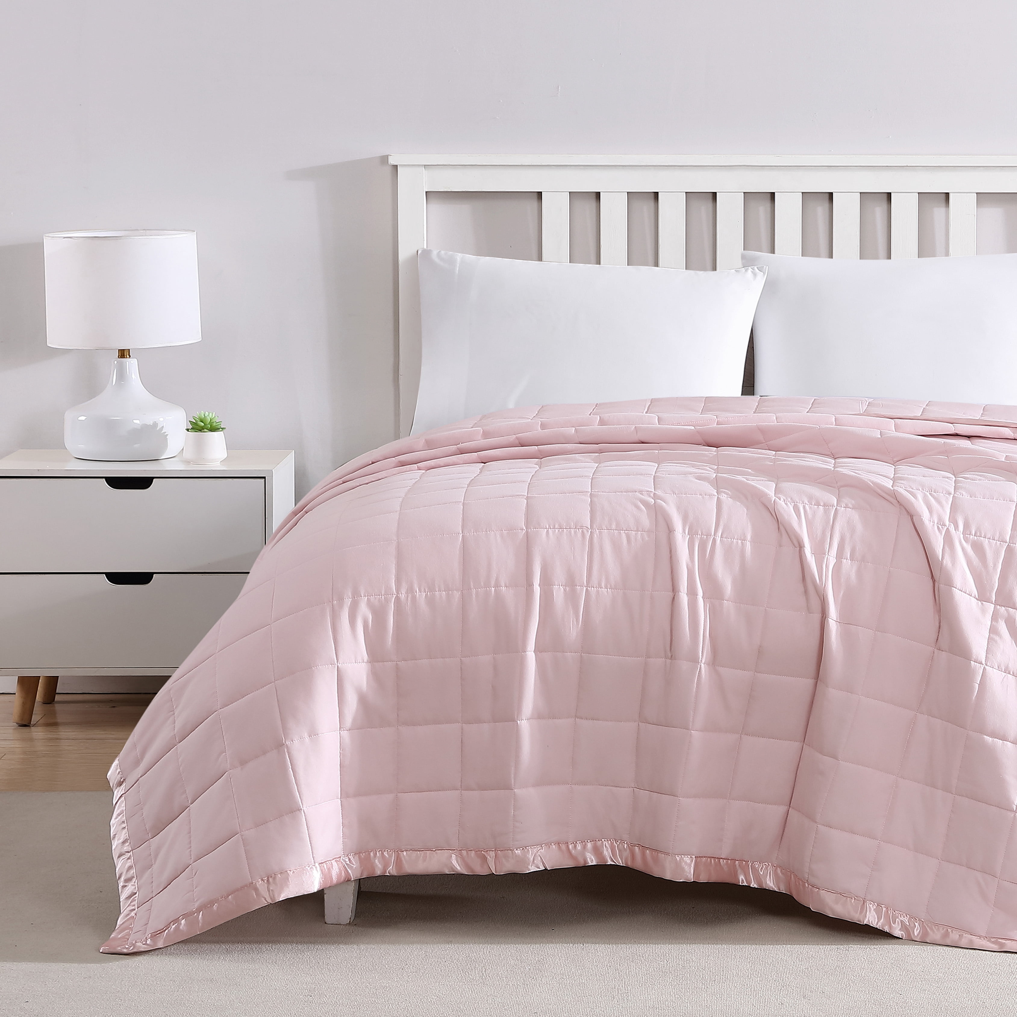 Beatrice Home Fashions, Down Alt Blanket with Satin Trim, King, Blush
