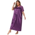 thumbnail image 3 of DARING DIVA Women's Plus Size Satin Short Sleeve Maxi  Nightgown 3X Purple, 3 of 5