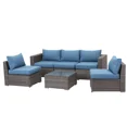 thumbnail image 3 of CozyHom 6 Pcs Outdoor Patio Wicker Rattan Furniture Set Sectional Conversation Sofa Set With Coffe Table And Cushions, Blue, 3 of 13