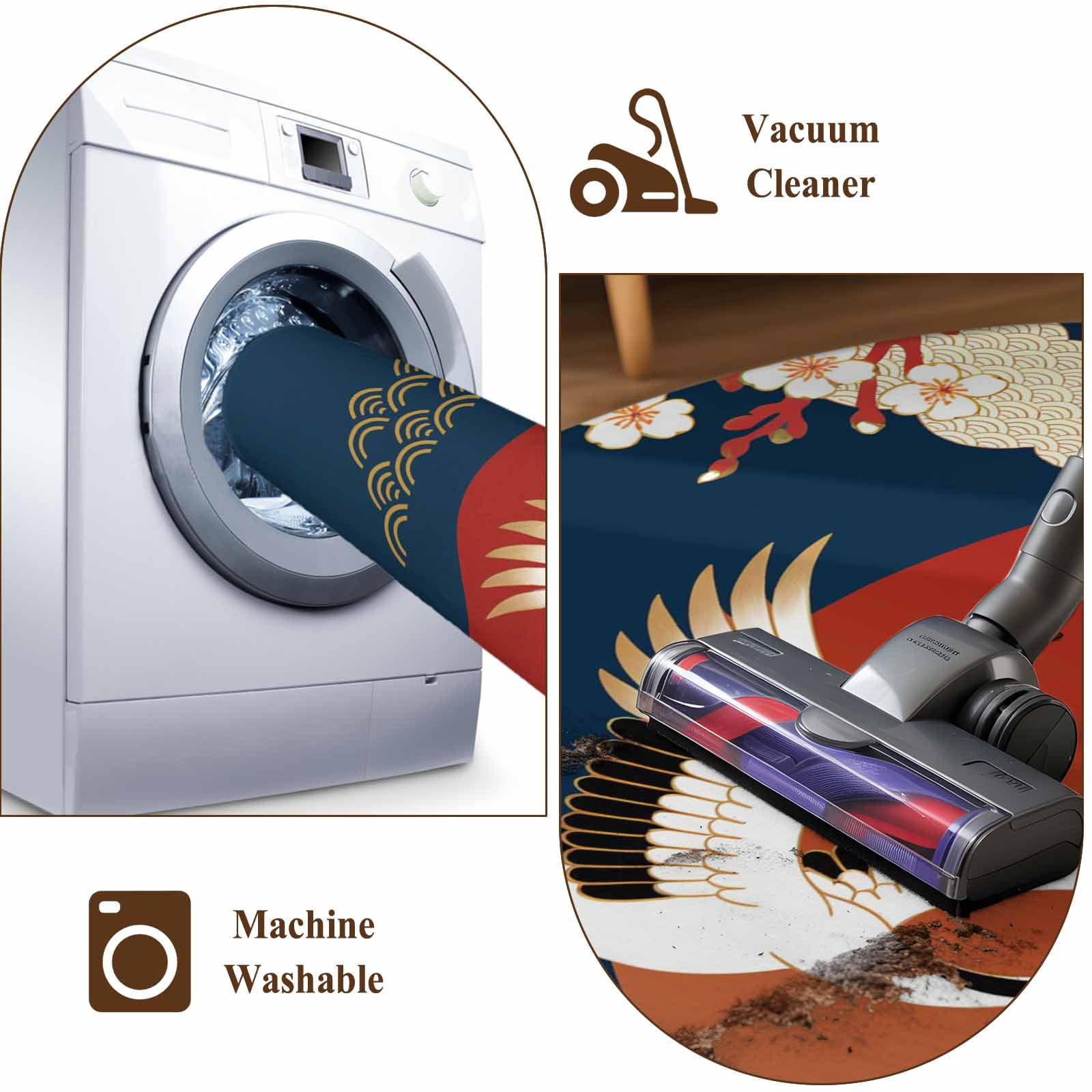 Japanese Style Area Rugs Collection 4'x6', Modern Cranes Cherry Flower Wave Navy Blue Non Slip Indoor Rectangle Throw Runner Rug Floor Mat Carpet for Living Room Dining Table Bedroom Nursery