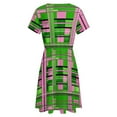 thumbnail image 5 of Plaid Pink & Green Women's Dress Short Sleeve Summer Sundress Summer Women Clothes, 5 of 7