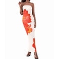 thumbnail image 3 of Women Summer Strapless Maxi Dress Bodycon Floral Long Wedding Guest Dress Formal Cocktail Dresses Orange-Red L, 3 of 9