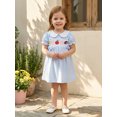 thumbnail image 6 of BemeyourBBs Toddler Baby Girl Back to School Dresses Kids Kindergarten Outfits Baby Girl Summer Dress with Bows Striped Apple Embroidered Puff Short Sleeve Doll Collar Causal A-line Dress, 6 of 9