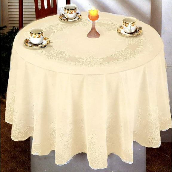Sana Enterprises Floral Lace Spill Proof 60” x 60” Elegant Bone Beige Vinyl Tablecloths