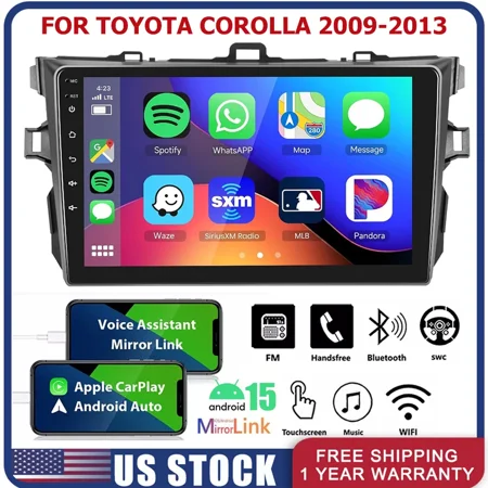 Saree 9" Android 15 Car Stereo for Toyota Corolla 09-13, Wireless CarPlay, GPS, AHD Camera, 2+64G, Hi-Fi Audio