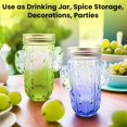 thumbnail image 3 of 14 oz Colorful Cactus Glass Mason Jar – Mix & Match 6 Vibrant Colors, Large & Durable! (Blue), 3 of 6