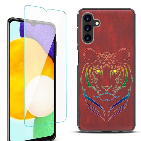 Slim-Fit Protective Fashion Phone Case (Black) for Samsung Galaxy A13 5G, with Tempered Glass Screen Protector, by OneToughShield ® - Night Tiger