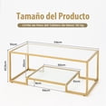 thumbnail image 3 of Costway Mesa de Centro Moderna de 2 Niveles Mesa de Café Auxiliar Rectangular Marco Metal Dorado Mesa Baja de Vidrio con Estante 114 x 51 x 43,5 cm, 3 of 9