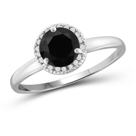 JewelersClub 1.00 Carat T.W. Round-Cut Black and White Diamond Sterling Silver Halo Ring