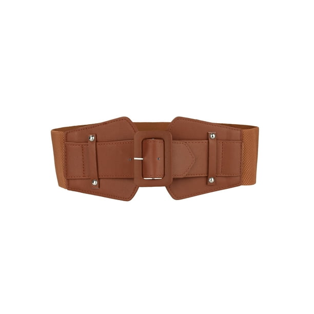 Cinturón elástico ancho para mujer INSPIRE CHIC con hebilla gruesa, cinturones elásticos color marrón silla de montar 68-82cm/26.77-32.28