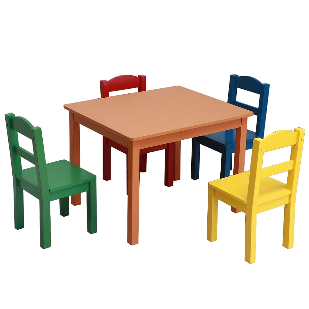 Wooden Kids Table and Chair Set, 5 Pcs Set Toddler Table and Chair Set