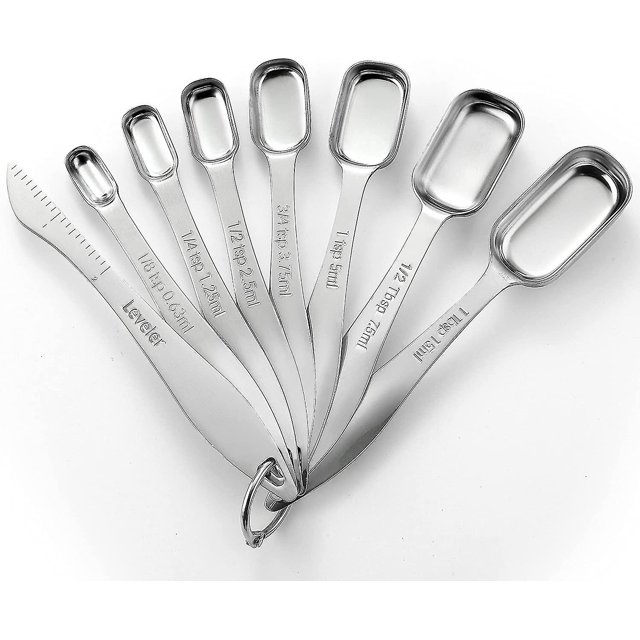 Cucharas medidoras de metal de acero inoxidable resistentes para líquidos o secos, caben en tarros de especias, juego de 8