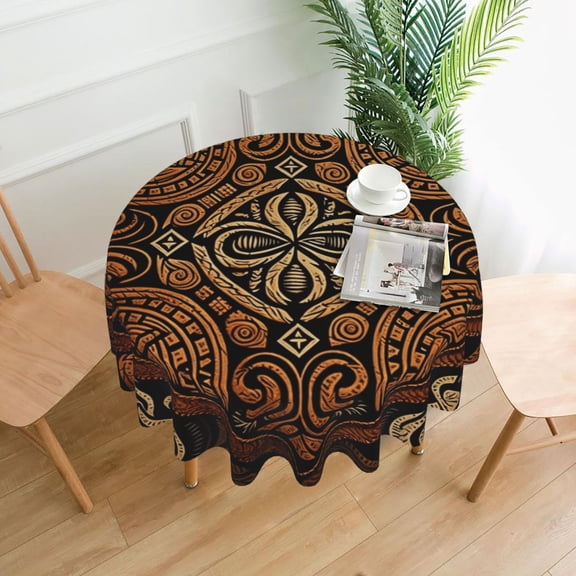 Hawaiian Style Tapa Cloth Tribal Art Tablecloths Round 60 inch Fabric Table Cloth Cover for Dining Kitchen Wedding Party