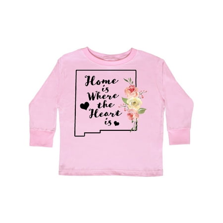 

Inktastic New Mexico Home is Where the Heart is with Watercolor Floral Gift Toddler Boy or Toddler Girl Long Sleeve T-Shirt