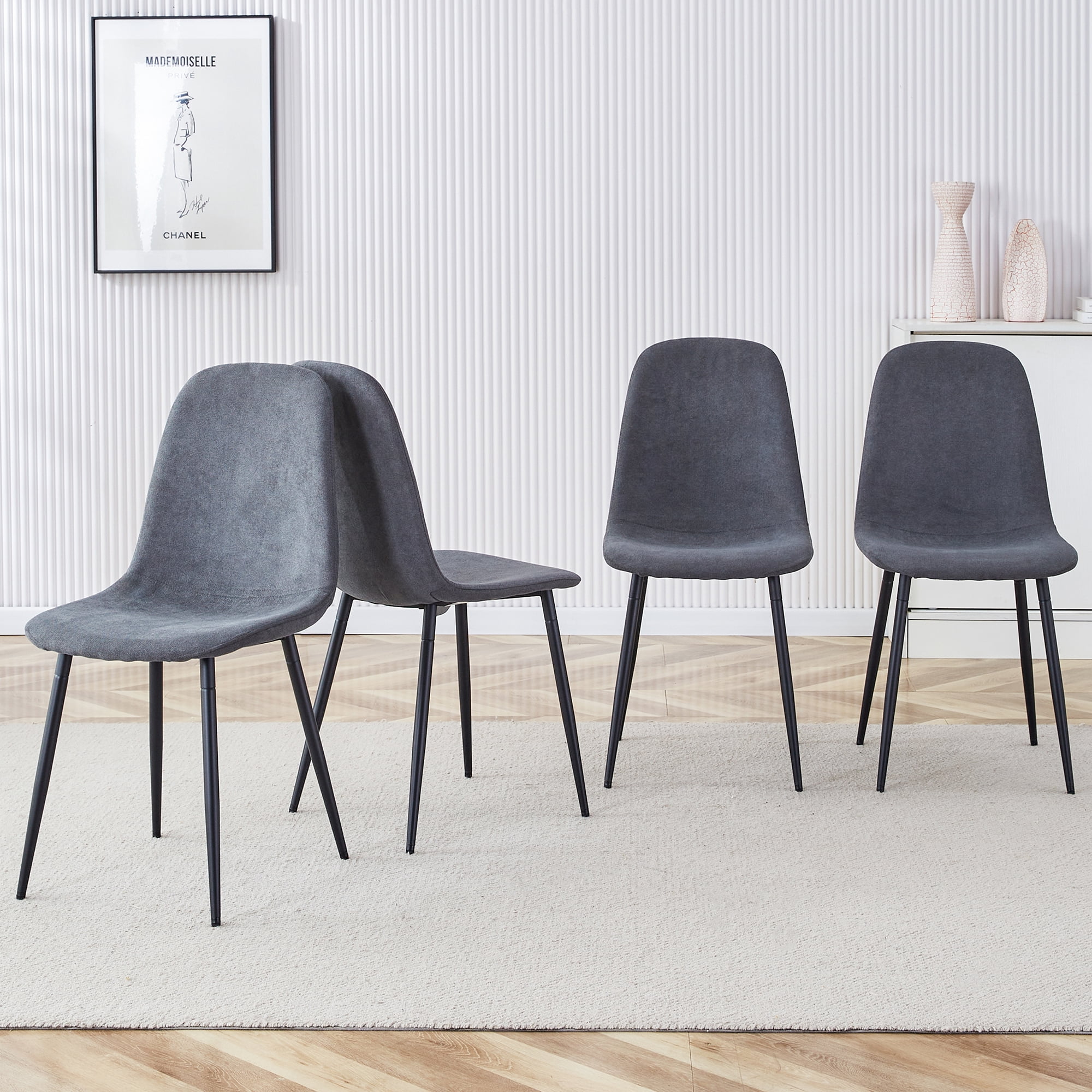 Noble House A set of 4 modern dining chairs, made of dark gray linen fabric