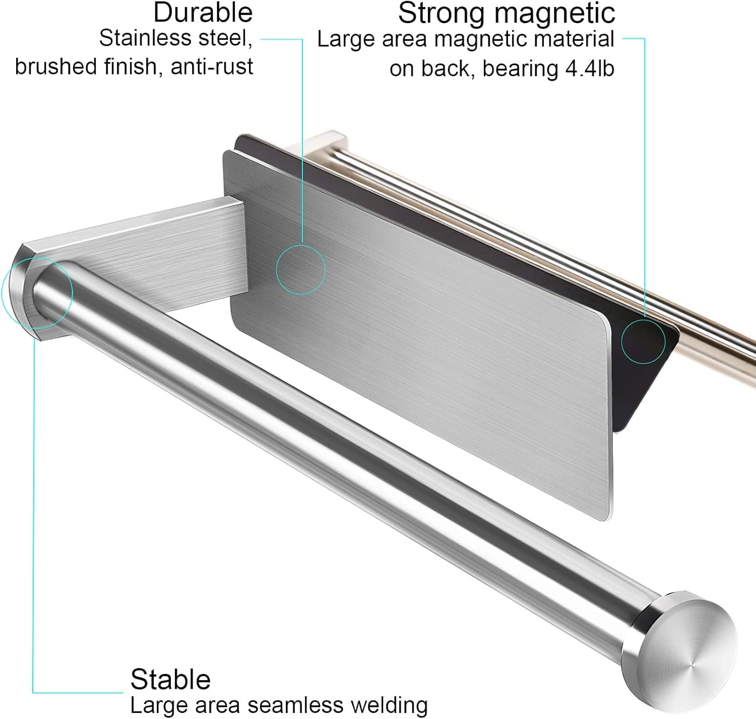 Paper Towel Holders Magnetic Steel Brushed with Strong Magnetic Backing - Fit for Large Paper Towels for Kitchen, Refrigerator, Grill, Toolbox, Garage, Shop