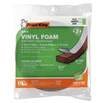

Frost King Vinyl Foam Weatherstrip Tape 3/4W x 3/16-In. T x 17-Ft. 1 Pack