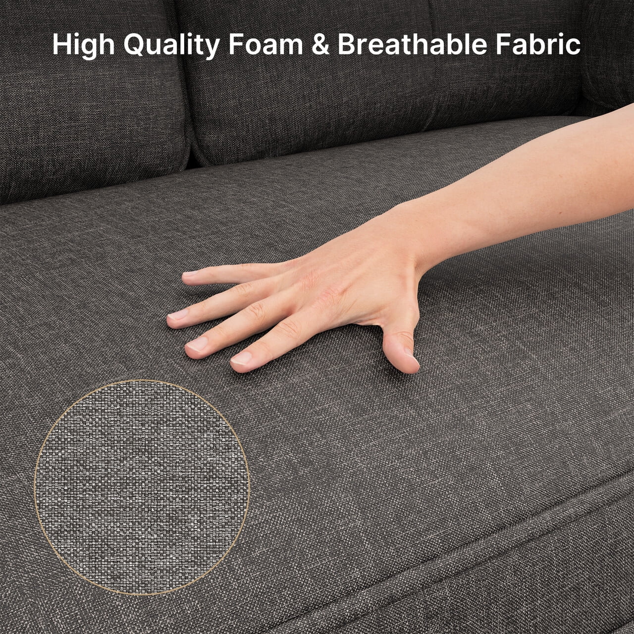 68" Modern Sofa with Side Storage Pockets & 4" Thick Comfort Cushions for Living Room, Dark Gray