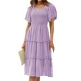 thumbnail image 3 of Women'S Summer Casual Flutter Sleeve Square Neck Smocked Midi Dress Light Purple M, 3 of 9