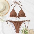 thumbnail image 2 of Womens Bikinis Brown Color Belt Pad No Steel Support Fashion Sexy Tie Split Backless Swimsuit Swimsuit, 2 of 8