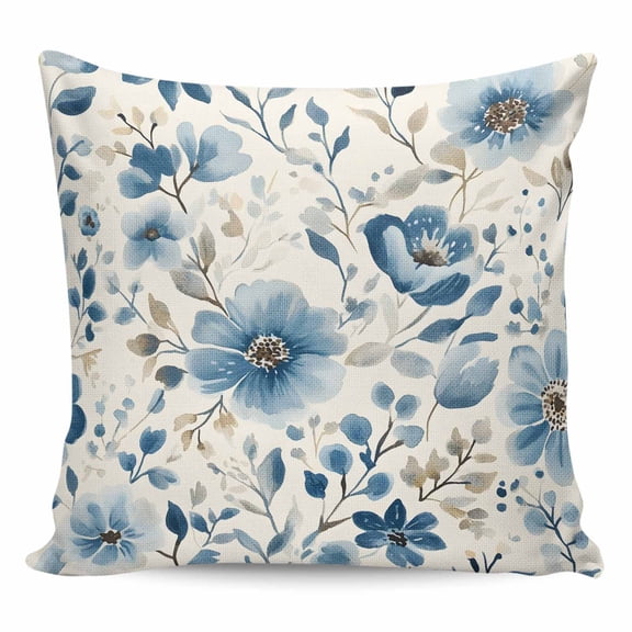 Throw Pillow Covers 26x26 Inch, Spring Flower Decorative Pillow Cases for Couch Sofa Bed, Blue Watercolor Plant Plant Leaf Branch Cotton Linen Square Home Decor Pillowcases with Hidden Zipper
