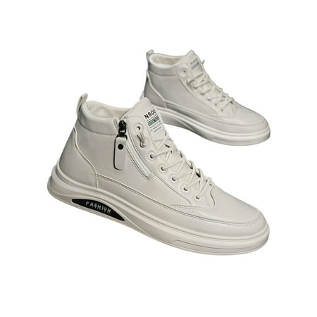 

Ritualay Mens Ankle Boots Non-slip Booties Side Zip Sneakers Slip Resistant Waterproof Short Boot Men Lace Up Skate Shoe White 6.5