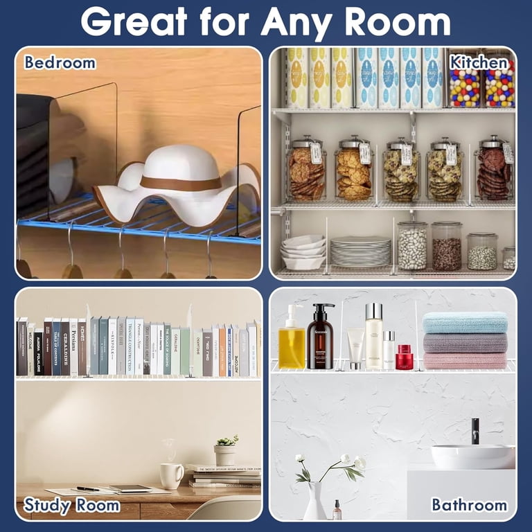 Clear Acrylic Shelf Dividers - 12 Pack Closet Organizer For Shelves, Kitchen, Office