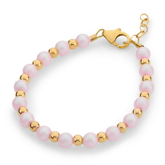 Classy Child/Baby Bracelet With Austrian Iridescent Pink Pearls, 14kt Gold Filled Beads (B2121-P)