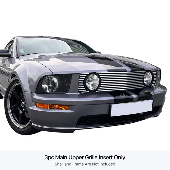 APS 2005-2009 Ford Mustang GT V8 Stainless Steel Billet Grille 8x6 horizontal billet