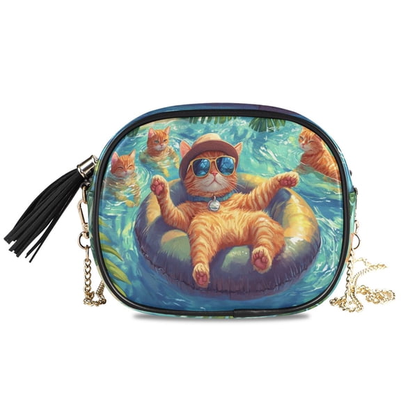 Womens Casual Chain Shoulder Bag Simple style Cats Swimming Crossbody Bag