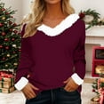 thumbnail image 2 of Women's Christmas T-Shirts Long Sleeve With Printed Collar Festive Holiday Crewneck Holiday T Shirts, 2 of 4