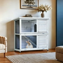 Pefilos 41" Rabbit Hutch Indoor, Wooden Bunny Hutch Outdoor Rabbit House Guinea Pig Cages, Gray