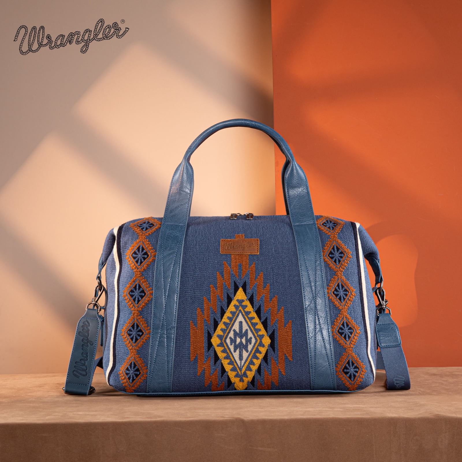 Wrangler Duffel Bag for Women Large Travel Weekender Bag Designer Tapestry Carry On Bags, Tapestry-Jean