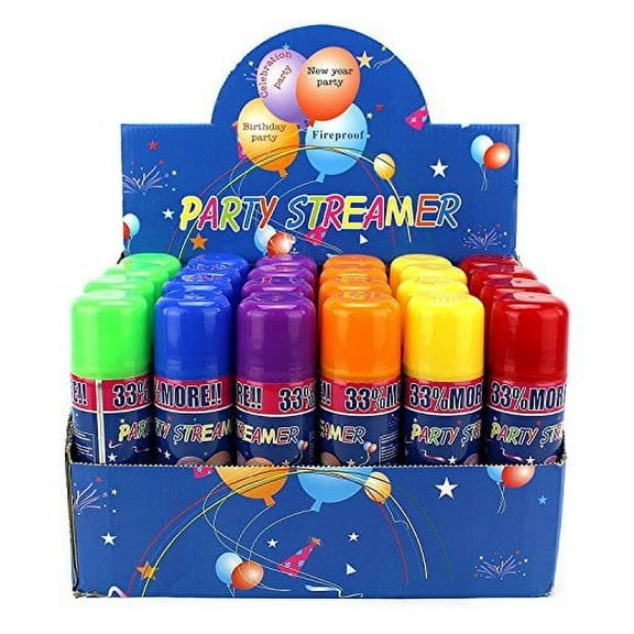 24 Pack of Party Streamer Spray String in a Can Children's Kid's Party Supplies, Perfect for Parties/Events