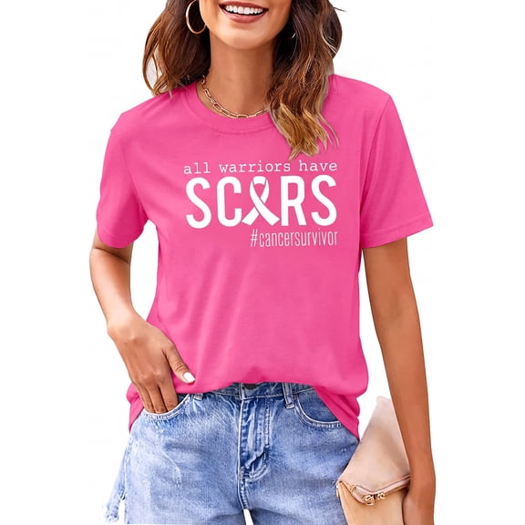 DEXIO Breast Cancer Awareness T-Shirt for Women Cancer Survivor Awareness Graphic Tee Short Sleeve Tops Pink XL