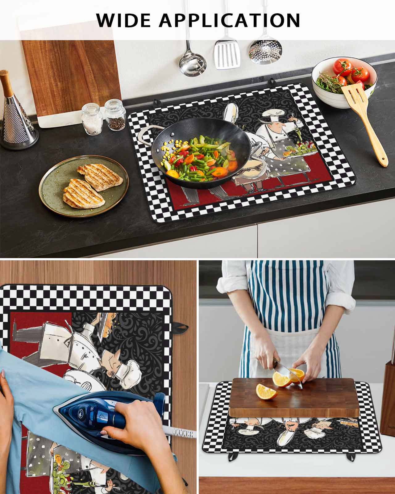 Large Induction Cooktop Protector Mat Chef Stove Top Covers for Electric Stove, Cartoon Cute Watercolor Cooking Black Plaid Decorative Stove Burner Cover Mats, Glass Top Stove Cover