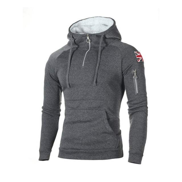 Fashnice Chandails en Molleton pour Hommes Sweat à Capuche Manches Longues Coupe Régulière Sport Gris Foncé S