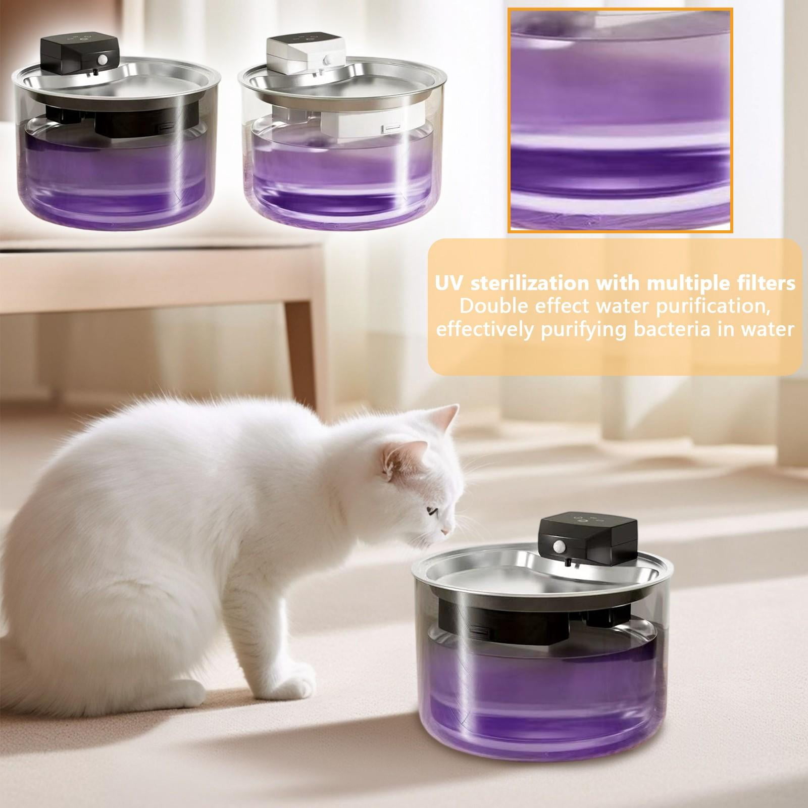 Stainless Steel Pet Water Fountain Wireless Automatic Cat Water Fountain with Filter Uv Sanitizer Motion Black 1 Pack for Cats and Dogs