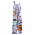 thumbnail image 6 of HAJWOH Halloween Pants Women Print Linen Cotton Jumpsuits Rompers Plus Size Loose Fit Jumpers Pants with Pockets(Light Purple,S), 6 of 6
