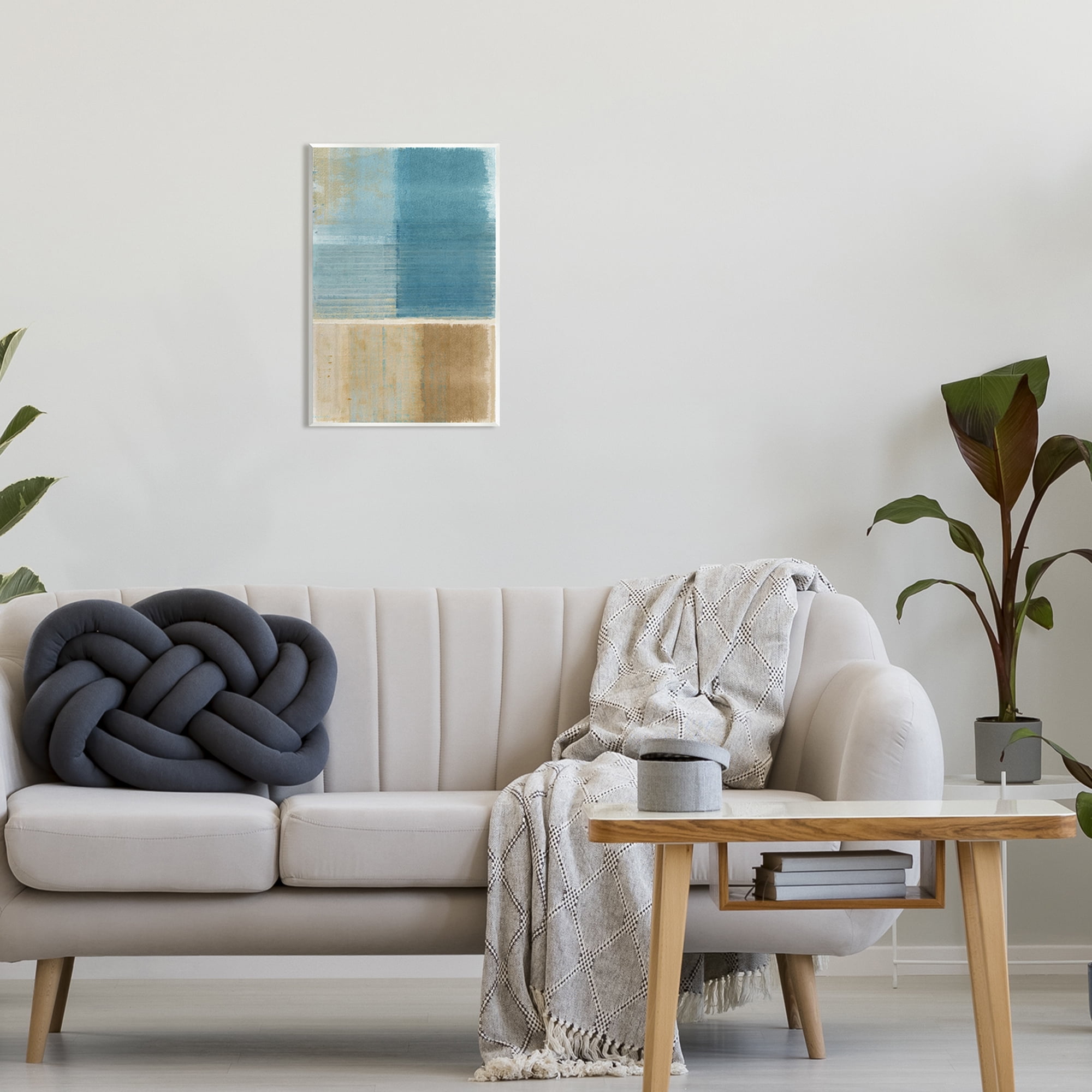 Stupell Industries Blue & Brown Painting Abstract Painting Unframed Art Print Wall Art, 13 x 19