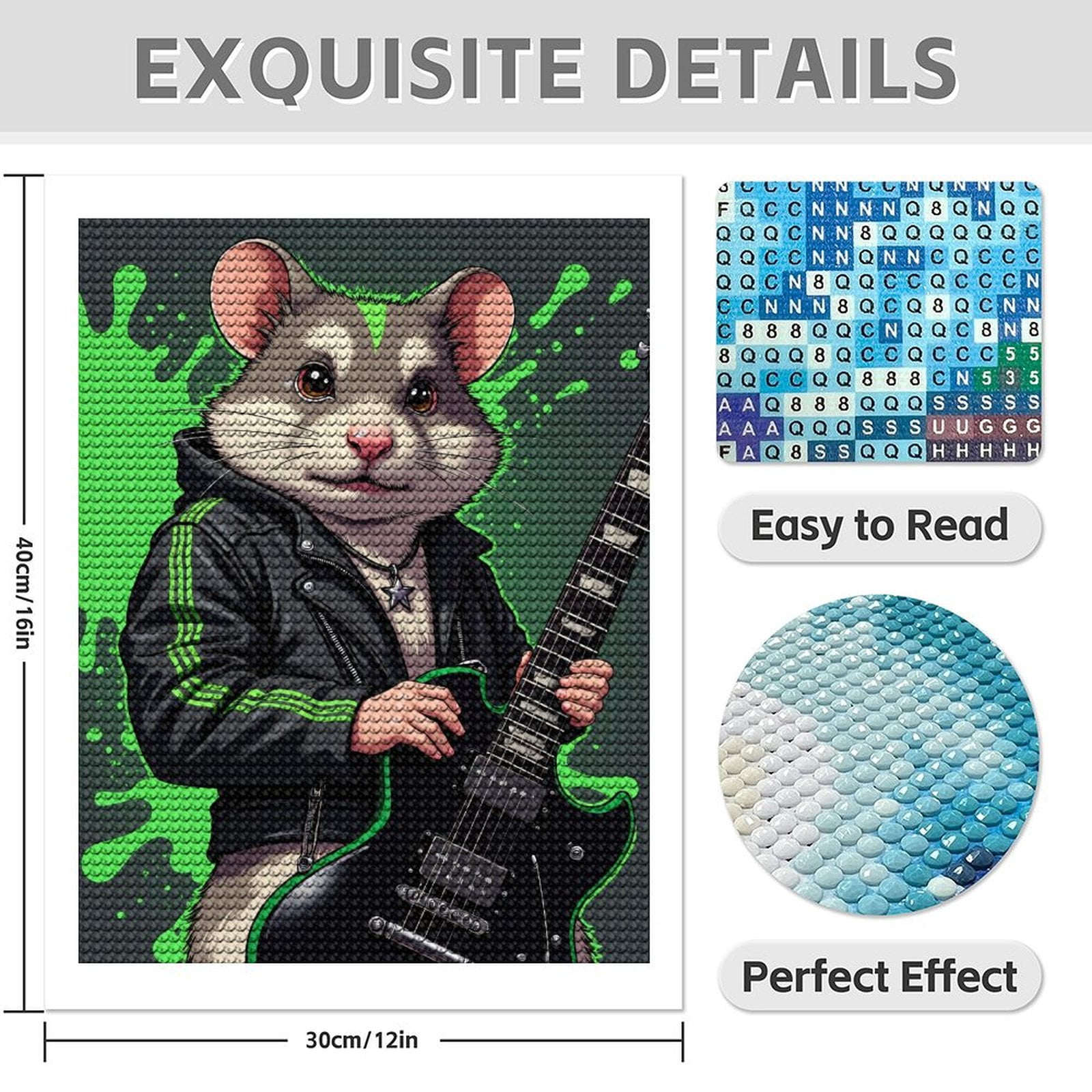 Diamond Art Kits for Adults - 5d Guitar-Wielding Hamster Rockstar Diamond Painting for Adults, Diamond Art for Adults Beginners, Diamond Painting Kits for Adults for Home Wall Decor