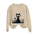 thumbnail image 4 of LangJing Black Cat Halloween Sweatshirts for Women Oversized Long Sleeve Tunic Pullover Fall Tops Spooky Season Sweatshirt Khaki,XXL, 4 of 4