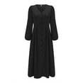 thumbnail image 4 of XVJRHAK Women Summer Dresses Womens Elegant V Neck Long Sleeve High Waist Vintage Wedding Guest Cocktail Party Swing A Line Midi Dresses Mid-Length(Black,L), 4 of 7