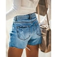 thumbnail image 3 of Women Vintage Denim High Waist Rolled Hem Jeans Shorts, 3 of 4