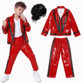 thumbnail image 2 of Red Leather Jacket Pop Star Costume for Kids,80s Disco Outfits for Boys,Retro Rockstar Costume Boys with wig,80s Party Wear,Halloween Costumes for Kids (RED,10-12 Years)-22, 2 of 5