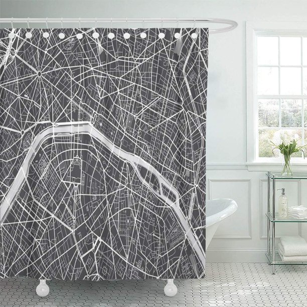 ABPHQTO Mapa detallado de la ciudad verde Plano de París Áreas de vista urbana Centro de cartografía de la Bastilla Juego de cortinas de ducha impermeables para baño 165x180 cm ABPHQTO PKNMT66x72Shower-10116