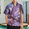 thumbnail image 2 of Purple Iridescent Butterfly on Flowers Men's Shirt Short Sleeves Printed Button Down Summer Shirts, 2 of 6