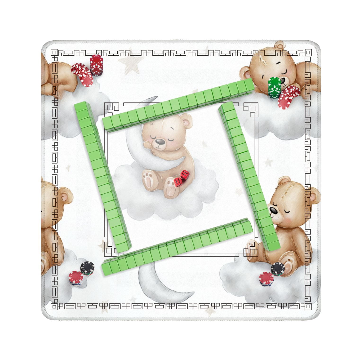 Mahjong Mat 31.5" x 31.5" Seamless teddy bears clouds moon stars watercolor Non-Slip Noise Reduction American Mahjong Tiles Table Cover for Dominoes Poker Card Board Games Gift