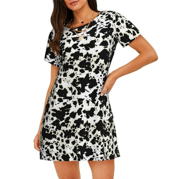 Balery Cow Skin 1 Camisón de manga corta con cuello redondo para mujer, cómodo y elegante.